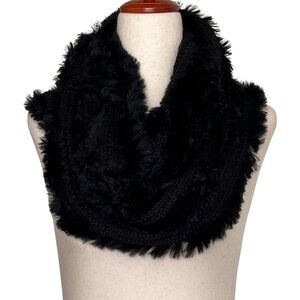 Saks Fifth Avenue Black Label Infinity Scarf with Genuine Rabbit Fur - Black